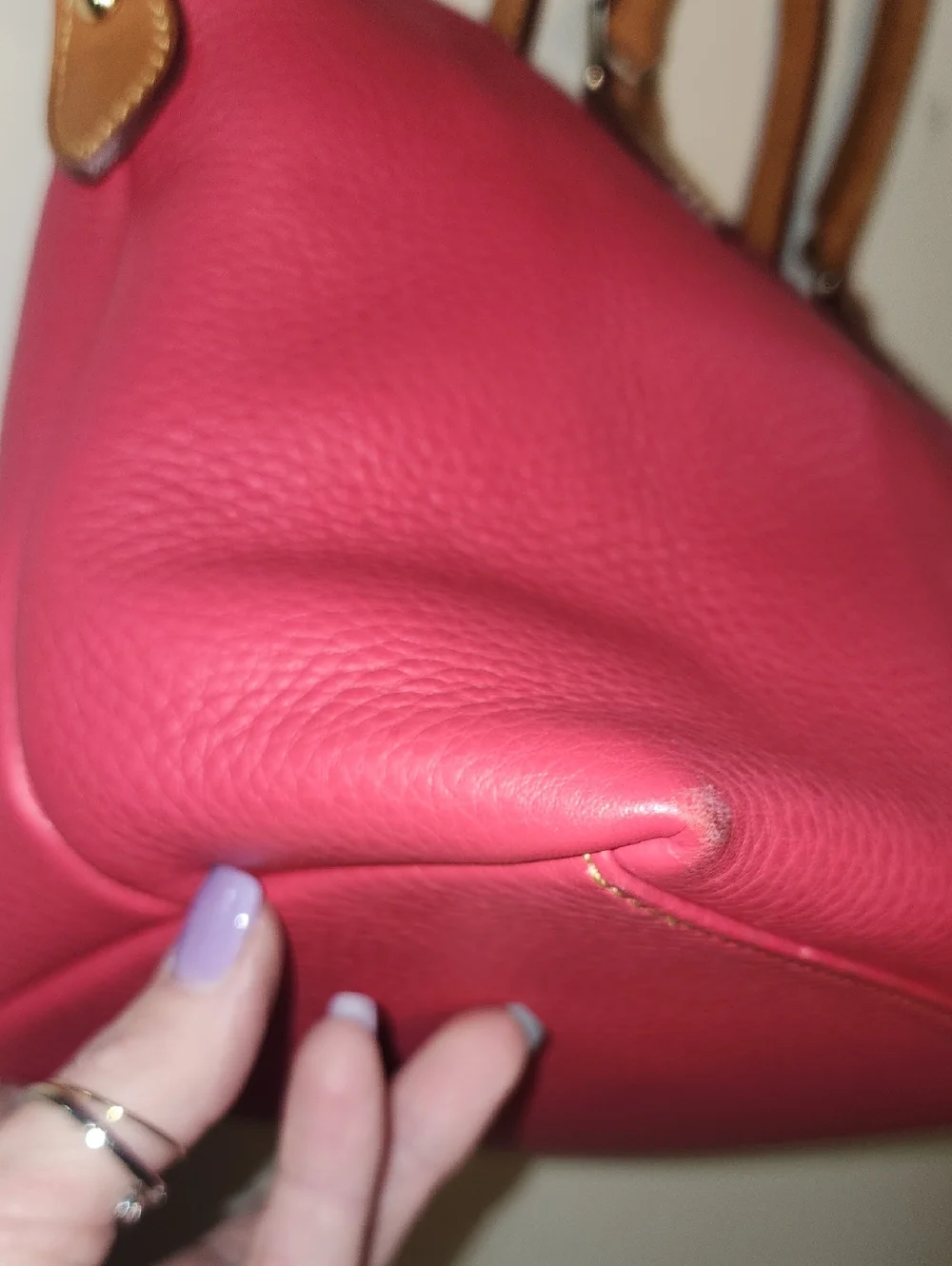 Dooney And Bourke Pebbled Soft Leather Pink Satchel Handbag Tan Duck Logo Purse